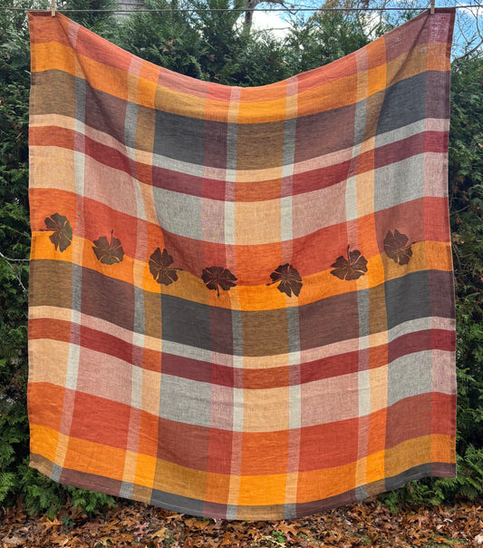 Checked Yarn-Dyed Brown Hibiscus Linen Tablecloth