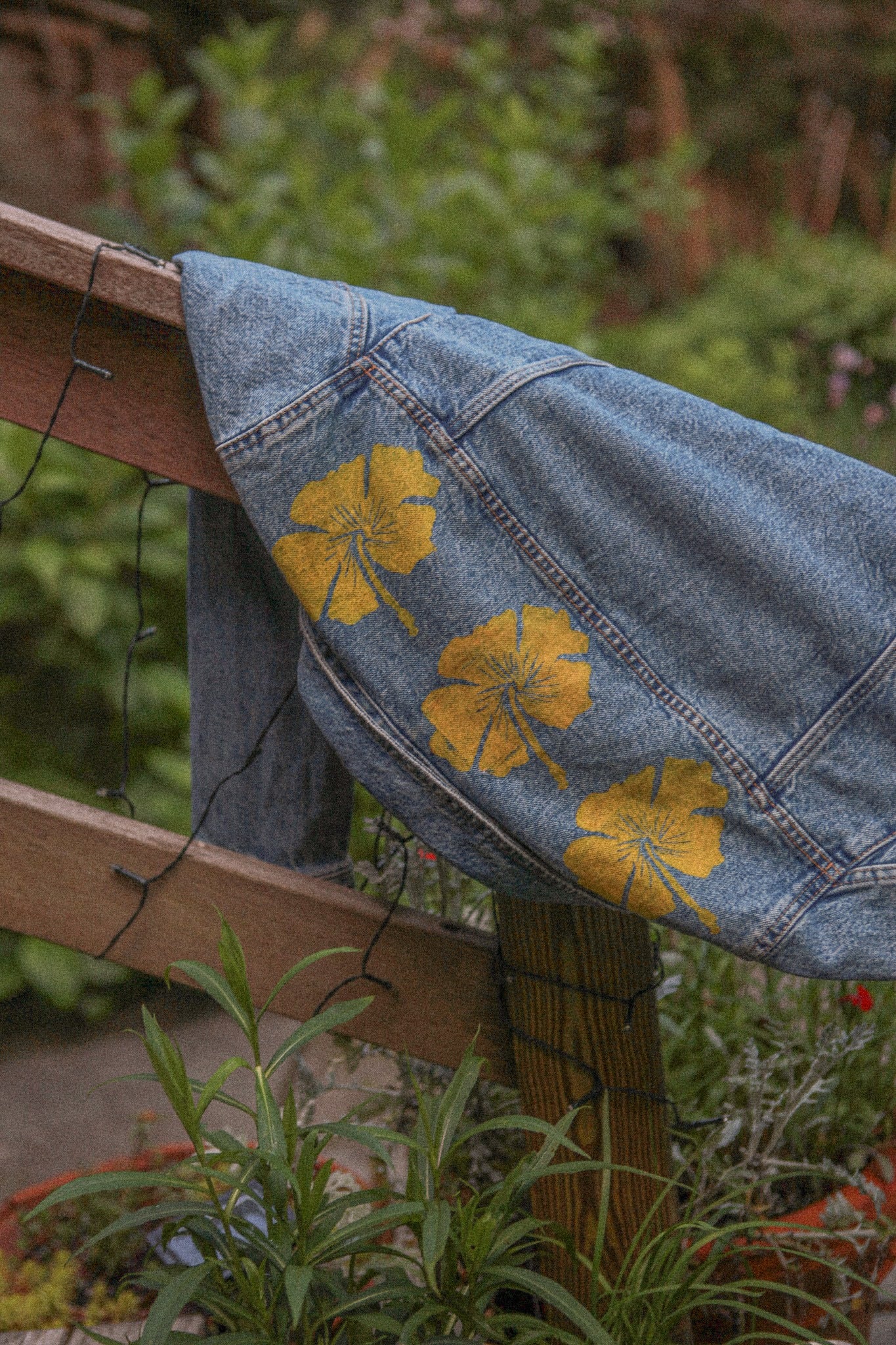 Hibiscus Print Denim Jacket