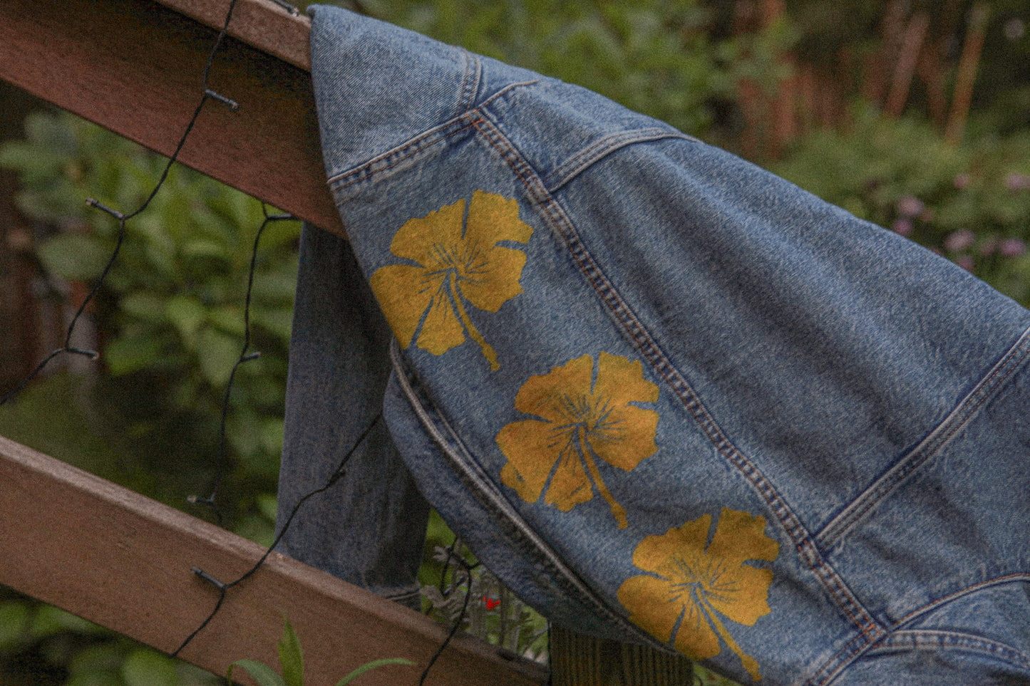 Hibiscus Print Denim Jacket