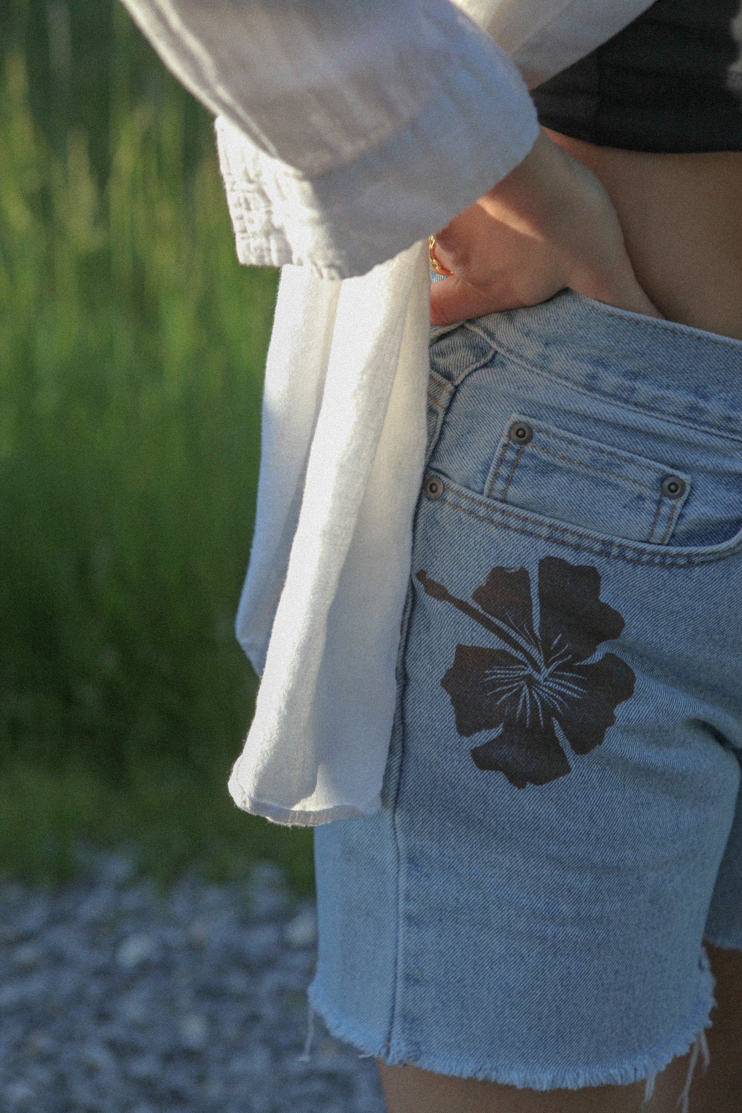 Hibiscus Print Denim Cutoffs