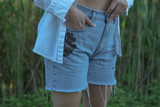 Hibiscus Print Denim Cutoffs